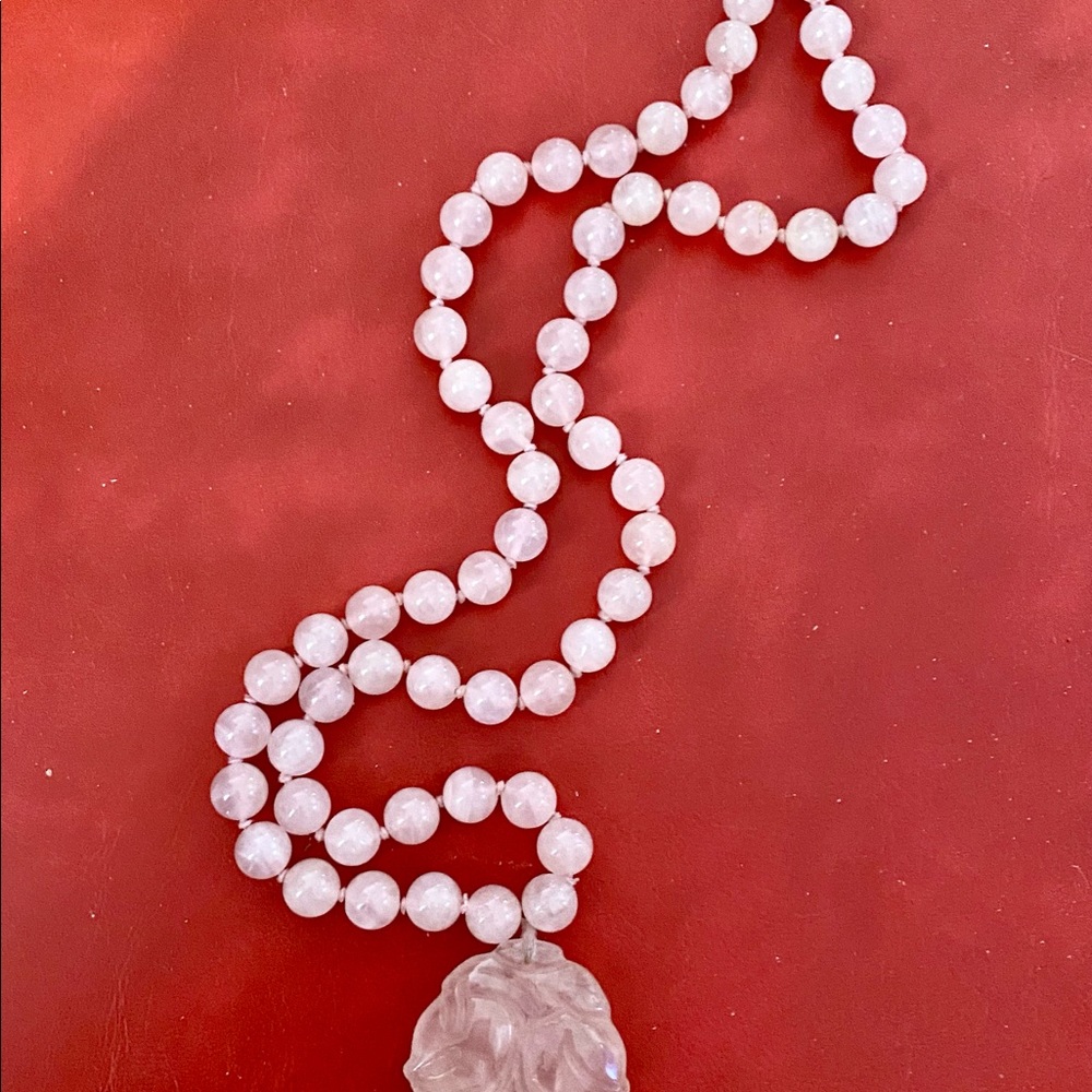 Vintage Chinese longevity pendant In Genuine rose quartz